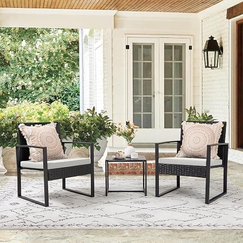 Flamaker 3 Pieces Patio Furniture Outdoor Wicker Modern Rattan Chair Conversation Sets with Coffee Table for Yard, Bistro(White) thumbnail 7