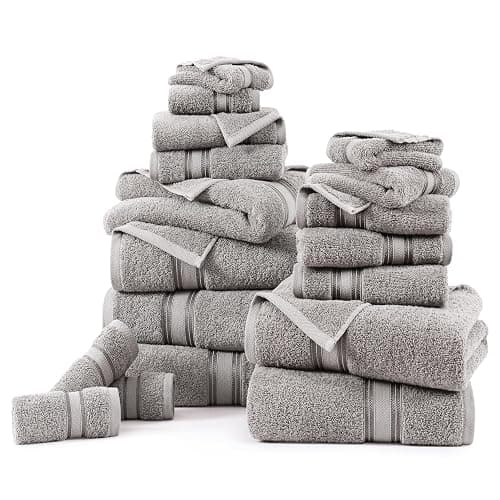 Bath Towels for Bathroom - 100% Cotton Towel Set, Soft Bath Set- 6 Bathroom Towels, 6 Hand Towels, 6 Wash Cloths, Quick Dry, Highly Absorbent Shower Towels - 18 Piece Set Grey - 18 Piece Set - Grey thumbnail 2