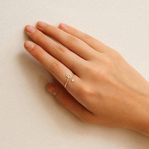 Turandoss Rings for Women Girls - Non Tarnish Dainty 14K Gold Plated Adjustable Letter Rings for Women Teen Girls, Stackable Cute Thumb Pinky Fashion Unique Open Simple Birthday Gifts Jewelry thumbnail 5