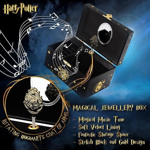 Harry Potter Gifts Musical Jewelry Box for Girls with Spinning Hogwarts Crest, Mirror & Wind-Up Key Music, Jewelry Organizer thumbnail 3