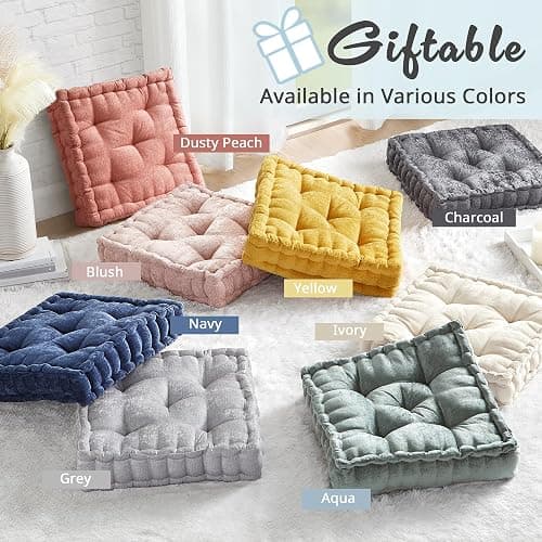 Intelligent Design Azza Floor Pillow, Large Cushions Sitting for Adults, Floor Pillow for Meditation or Yoga, Lustrous Chenille Tufted with Scalloped Edges for Bench/Chair Cushion, 20"x20"x5" Blush thumbnail 8