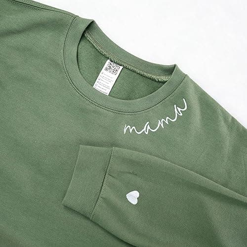 IZI POD - Mom Mama Grandma Embroidered Crewneck Sweatshirt Heart On Sleeve For Women-Gifts For Mom, Grandma, Mimi, Nana, Gigi thumbnail 5