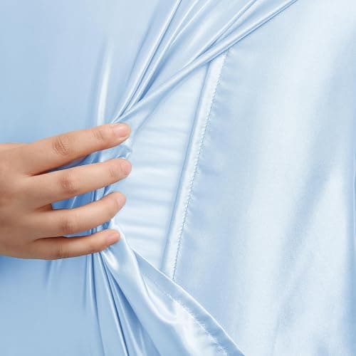 HommxJF Light Blue Satin Pillowcase Standard Set of 2 with Envelope Closure，Light Blue Silk Pillowcase for Hair and Skin (20x26) thumbnail 3