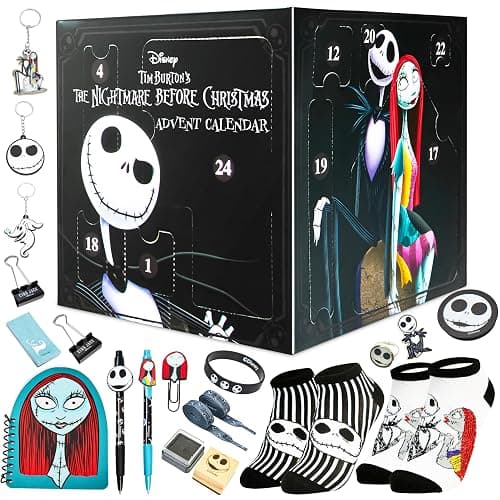 Disney The Nightmare Before Christmas Advent Calendar 2025 for Teens Women Socks Sleep Mask Christmas Countdown Calendar, Gifts for Women (Black/Multi) - Image 1