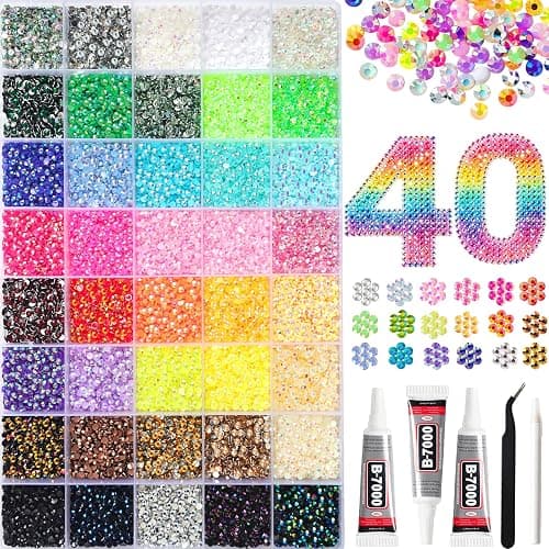 50000Pcs 40 Colors 3mm Multicolor Jelly Rhinestones for Bedazzling | Resin Flatback Gems for Diamond Art, Bedazzler Kit with 3Pcs B7000 Jewelry Glue for Bedazzled DIY Crafting Shoes Nail Book - Image 1