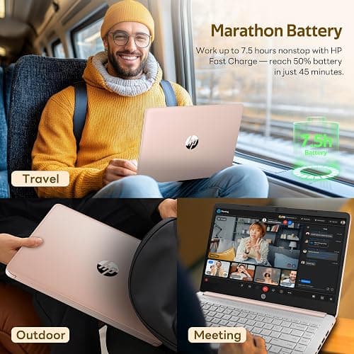 HP Flagship 14" HD Student&Business Laptop with AI Copilot, 13th Gen Intel 4-Core, 4GB RAM, 256GB Storage (128GB UFS + 128GB Docking Station), 1 Year Office 365, 720p Webcam, Win 11, Pale Rose Gold thumbnail 8
