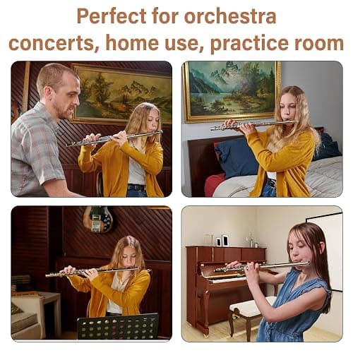 Mendini By Cecilio Flute, 16 Keys Closed Hole C Flute Instrument For Beginners with Carrying Case, Cork Grease, Stand, Lesson Book, Cleaning Kit, Gloves (Blue) thumbnail 8