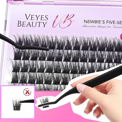 VEYESBEAUTY Lash Clusters Fluffy Individual Lash Extensions Xtreme 3D Layered Volume Eyelashes Thin & Invisible Band Wispy Faux Mink Lash Newbie's Five-Second Length 12mm thumbnail 6