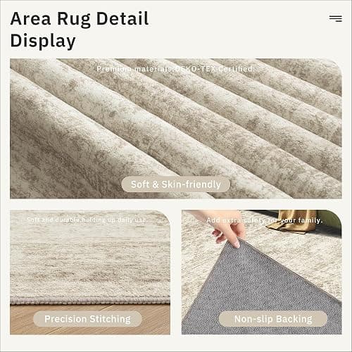 Soalmost Washable Area Rug 8x10, Large Soft Rugs for Living Room Vintage Beige Carpet 8x10 Area Rugs for Bedroom Dining Room Non-Slip Stain Resistant Under Table Rug thumbnail 5