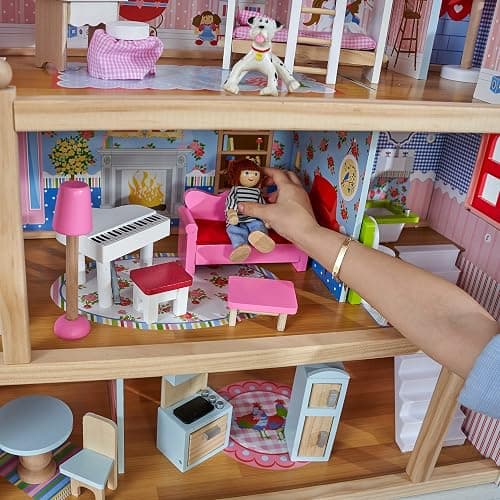 KidKraft Chelsea Doll Cottage Wooden Dollhouse with 16 Accessories, Working Shutters, for 5-Inch Dolls thumbnail 5