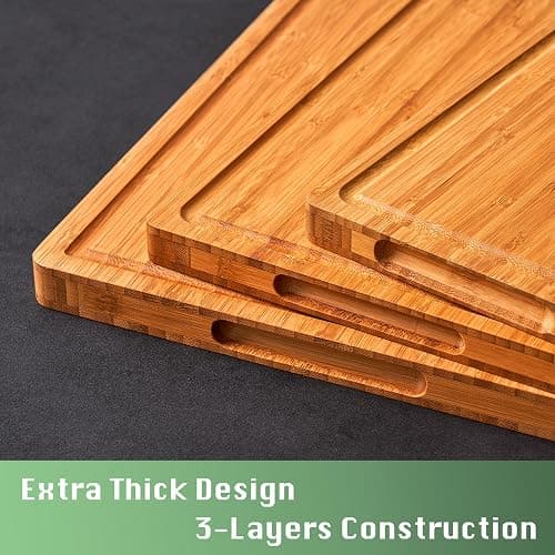 Bamboo Wood Cutting Board for Kitchen, 1" Thick Butcher Block, Cheese Charcuterie Board, with Side Handles and Juice Grooves, 16x11" thumbnail 4