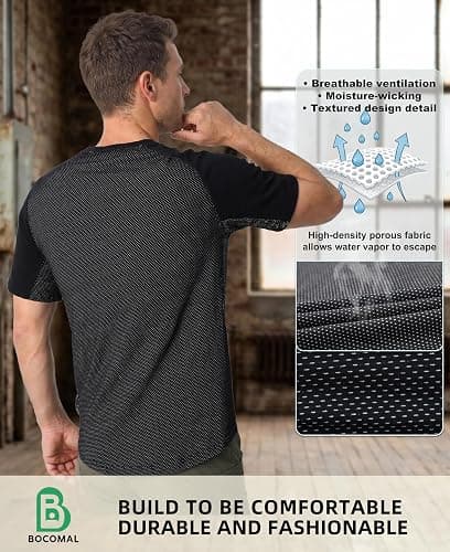 BOCOMAL Non FR - Men's Breathable Mesh Work Shirts Crewneck Relaxed Fit | 5.5oz Stretch-Cotton, EX-Soft, Breathable, Chest Pocket, Lightweight Workwear thumbnail 3