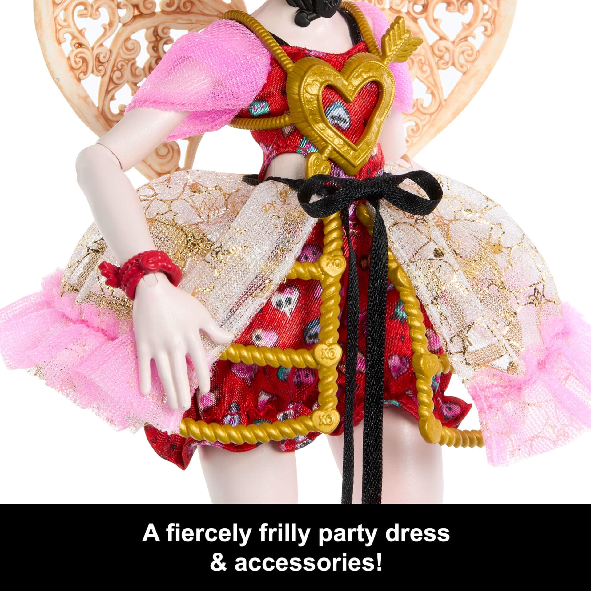 Monster High Scary Sweet Birthday Doll, Cupid Asteria in Pink and Red Party Dress with Themed Accessories Like Invite, Balloon, Gift and More thumbnail 4