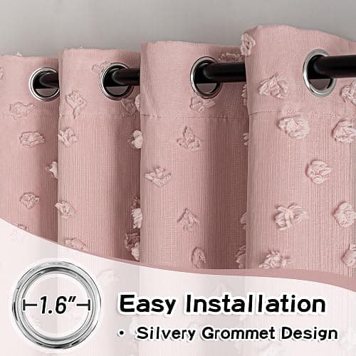 MYSKY HOME Pink Curtains for Girls Bedroom 84 Inches Long Blackout Nursery Curtains Double Layer Pink Pom Pom Sheer Overlay for Kids Toddler Grommet Privacy Room Darkening Window Drapes 52" x 84" thumbnail 4