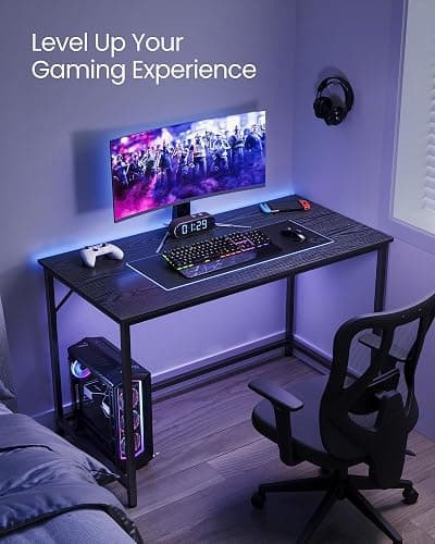 VASAGLE Computer Desk, Small Office Desk and Workstation, Work Desk for Home Office, Study, Bedroom, 60 x 120 x 76 cm, Industrial Style, Metal Frame, Black with Wood Grain LWD039B56 thumbnail 6