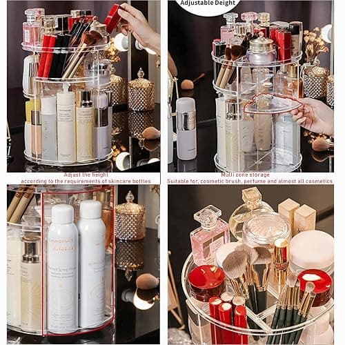 Clear Rotating Makeup Organizer for Vanity,Adjustable Skincare Organizer Countertop,Cosmetic Display Cases for Beauty,Skin Care,Spinning Makeup Stand,Make up Storage Organizer and Perfume organizer thumbnail 3
