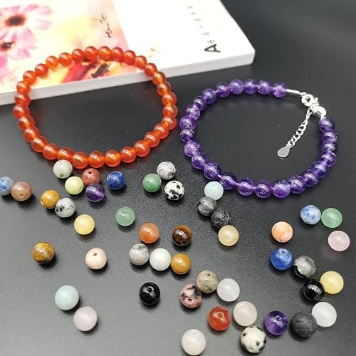 GangGangHao 1200pcs Natural Stone Beads Crystals Round Genuine Real Stone Beading Loose DIY Gemstone for Bracelet Jewelry Making(6mm,24 Color S3) thumbnail 4