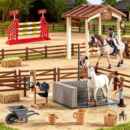 Peagrav Horse Stable Playset with Rider & Horses - Toy Figures for Boys & Girls, Ages 3-8 thumbnail 2