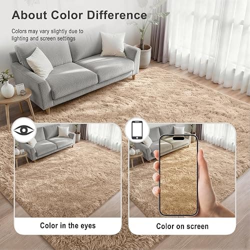 Luxturiy 8x10 Area Rug Living Room Bedroom: Fluffy Plush Shag Carpet Beige | For Kids Room Playroom Nursery Home Decor,Ultra Soft,Non-Slip Non-Shedding,Fuzzy Plush,Large Indoor Floor Carpet,Easy Clean thumbnail 2