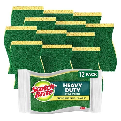 Scotch-Brite Heavy Duty Scrub Sponge, 12 Kitchen Sponges, Designed for Tough Messes in the Kitchen, Lasts 3X Longer*, Best for Cast Iron Skillets, Outdoor Grills, Flexible, Durable & Strong - Image 1