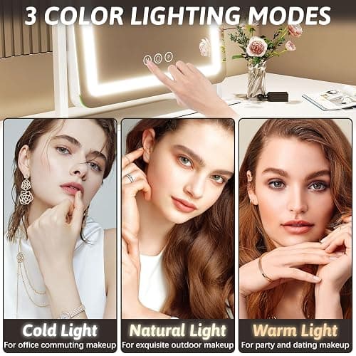FENNIO Vanity Mirror with Lights 22 Inch- LED Lighted Makeup Mirror,Large Makeup Mirror with Lights,Touch Screen with 3-Color Lighting,Led Mirror Makeup,Dimmable(White) thumbnail 3