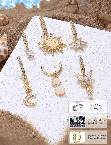 JOERICA 6 Pcs 14G Clicker Belly Button Ring for Women 316L Surgical Steel Butterfly Snake Evil Eye Heart CZ Opal Dangle Belly Button Rings Simple Reverse Navel Rings Body Belly Piercing Jewelry thumbnail 6