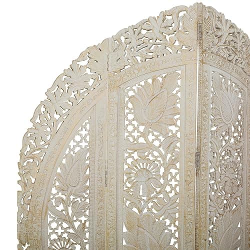Deco 79 Wood Floral Handmade Foldable Arched Partition 4 Panel Privacy Screen with Intricately Carved Designs, Room Divider 60" x 2" x 72", White thumbnail 6