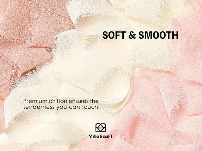 Vitalizart Pink & White Chiffon Silk Ribbon 1" x 21 Yd Fringe Fabric Package (3 Rolls * 7 Yd) for Wedding Invitations Bridal Bouquets Decorations Gifts Wrapping & Bow Making thumbnail 4
