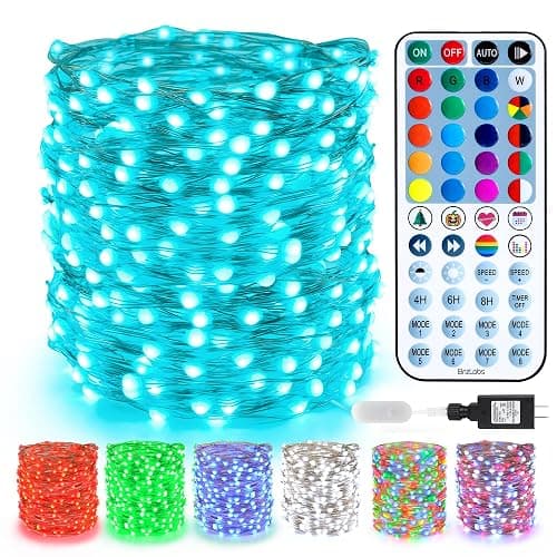 BrizLabs July 4th Fairy Lights, 66ft 200 LED Color Changing Fairy Lights with Remote, Plugin Red White Blue Twinkle Light RGB Rainbow Starry Xmas Light Music Sync for Xmas Halloween Home Party Wedding - Image 1