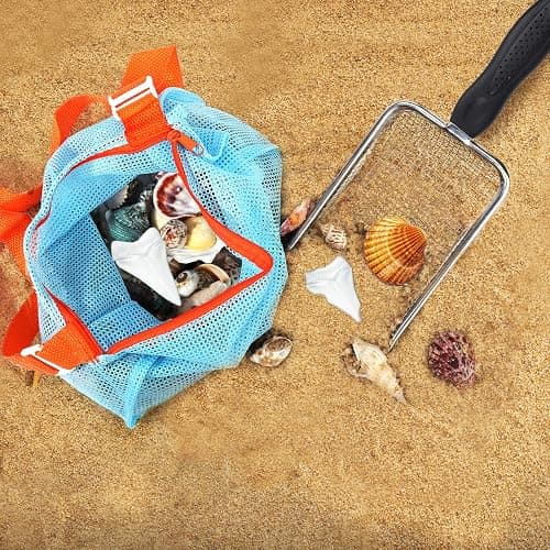 Vodolo Beach Mesh Shovel with Mesh Beach Bag for Shell Collecting, Kids Filter Sand Scooper for Picking Up Shells, Shark Tooth Sifter Dipper for Boys and Girls, Toy thumbnail 3