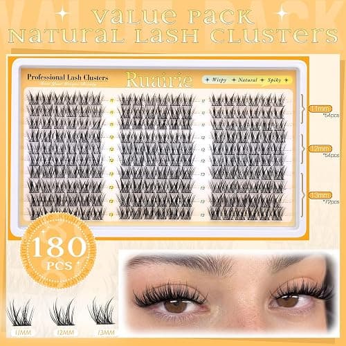 Manga Lash Clusters Wispy Eyelash Clusters Natural 180pcs Individual Lashes Spiky Lashes Clusters C Curly Cluster Eyelash Extensions 11-13mm DIY at Home Eyelashes Clusters by Ruairie thumbnail 3