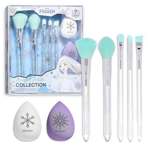 Disney Frozen 7PC Premium Makeup Brush & Blender Set, All-over, Highlighter, Concealer, and Eyeshadow Brush, 2 Beauty Blender Sponges for women and girls by Belle Maison - Image 1