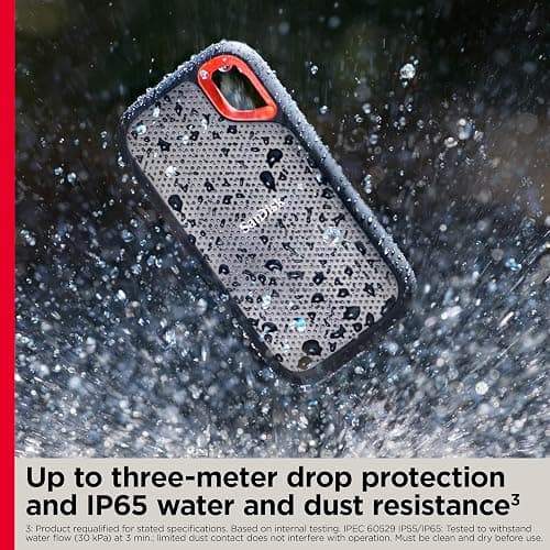 SanDisk 1TB Extreme Portable SSD - Up to 1050MB/s, USB-C, USB 3.2 Gen 2, IP65 Water and Dust Resistance, Updated Firmware - External Solid State Drive - SDSSDE61-1T00-G25 thumbnail 5