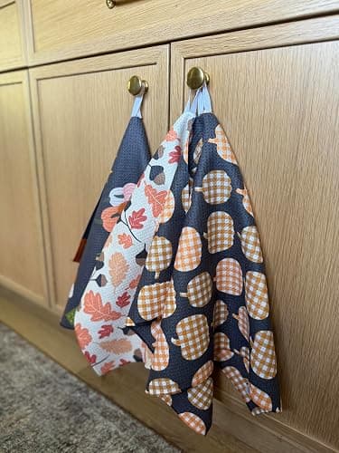 Desert Aqua || 3 Pack|| Double Sided Dish Towels || Waffle Weave Microfiber || Tea Towels || Highly Absorbent || Hanging Loop || Dish Cloths || Modern || Designer Prints (Fall Leaves Gray) thumbnail 3