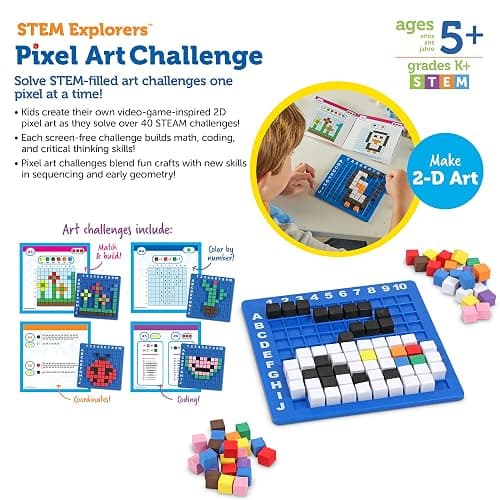 Learning Resources STEM Explorers Pixel Art Challenge - Science Kits & STEM Activities for Kids, Pattern Blocks, Fine Motor Skills, Math Manipulatives, Sorting and Counting, Gifts for Boys and Girls thumbnail 7