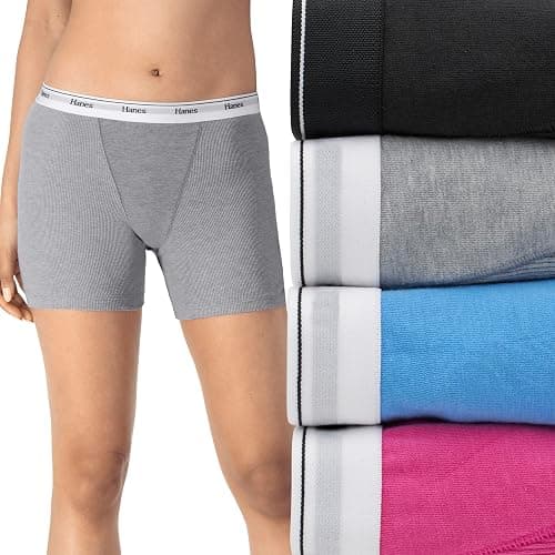 Hanes Originals Women’s Mid-Thigh Boxer Brief Pack, Stretch Cotton Underwear, 4-Pack - Image 1