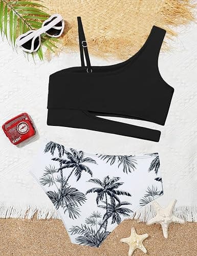 Queenstyle Girls Swimsuits Bikini Set Kids Cutout Bathing Suit Bikini Top Two Piece Girls' Swimwear thumbnail 5