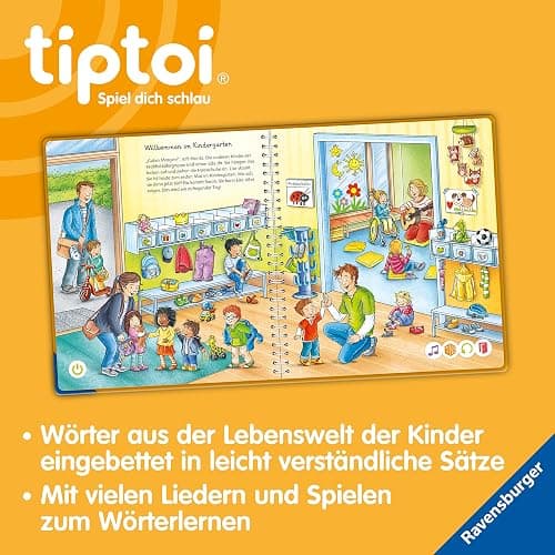 Ravensburger tiptoi Stift und Wörter-Bilderbuch Kindergarten - Lernspielzeug für Kinder ab 3 Jahren - Stylus mit überragender Audioqualität, Akku und Soft-Grip-Hülle - Grün, Orange, Silber - 00113 thumbnail 5