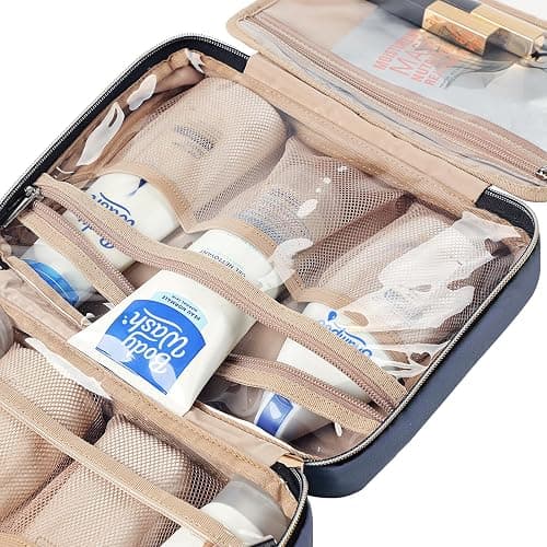 NISHEL Travel Toiletry Bag for women, Portable Hanging Organizer for Travel-Sized Shampoo, Conditioner, Brushes Set, Makeup Accessories, Medium Size, Aegean-Blue thumbnail 6