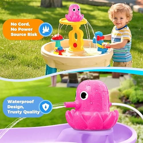 Water Table Pump, Battery Powered Continuous Water Pump for Water Table, Cordless Octopus Rechargeable Magnetic Pump, No Drill Installation, Outdoor Water Play Accessory for Kids (Pink) thumbnail 3
