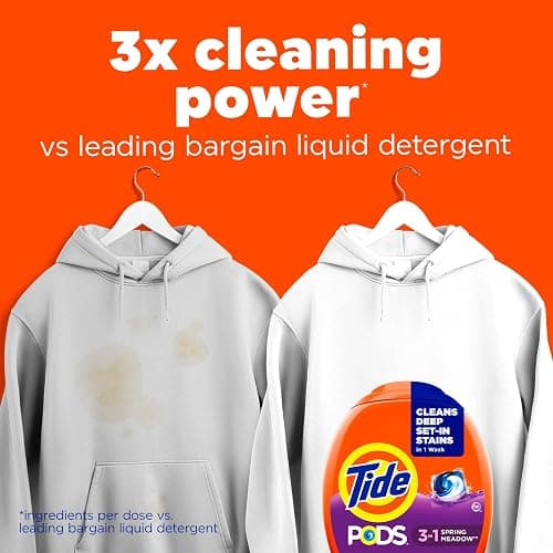 Tide PODS laundry detergent pacs, 3-in-1 Stain Remover, Odor Fighter, Color Protector, 112 Count, HE compatible, Spring Meadow Scent thumbnail 2
