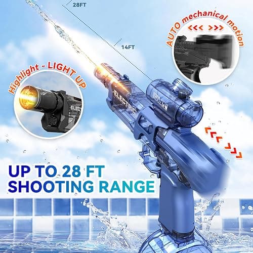 2 Pack Electric Water Guns with Light Up,Full Automatic Electric Squirt Gun 28-32 FT Range Water Pistol Blaster Soaker,Summer Outdoor Pool,Water Toy for Adult&Kid thumbnail 3