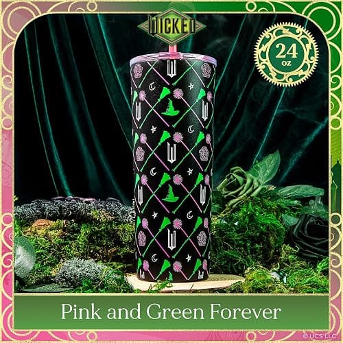 Dragon Glassware x WICKED Vacuum Insulated Tumbler with Lid and Straw - 24 oz Tumbler Cup with 2 Straws - Stainless Steel Tumbler with Straw for Water, Iced Tea - Wicked Movie Green Tumbler with Straw thumbnail 2