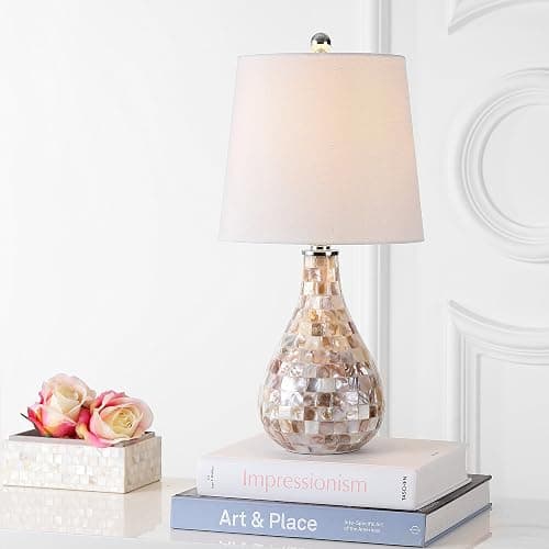JONATHAN Y 20.5" Seashell Coastal Mini LED Table Lamp for Living Room Office, White Linen Drum Shade, Modern Mother of Pearl Bedside Nightstand Lamp, LED Bulb Included JYL1024A thumbnail 2