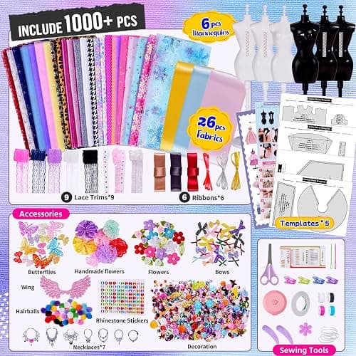 ONE TO FOUR 800+Pcs - Fashion Designer Kit for Girls with 6 Mannequins - Arts and Crafts Kit- Sewing Kit for Kid Ages 8-12 -Girl Gift Age 6 7 8 9 10 11 12-Gifts for Teen Girls thumbnail 3