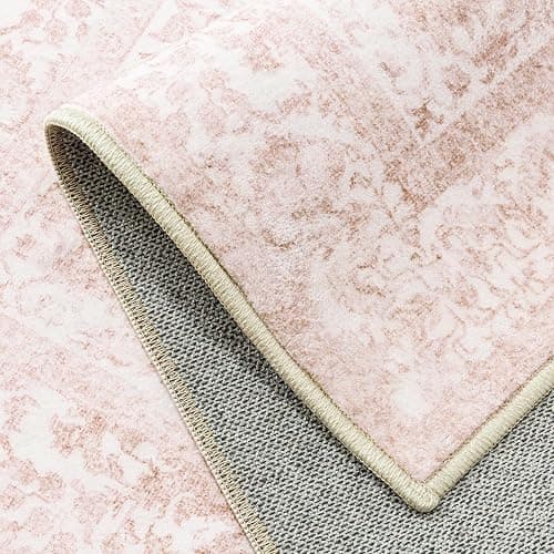 PureCozy 5x7 Washable Area Rug Pink Vintage Distressed Rug for Office Non Slip Low Pile Traditional Thin Indoor Retro Carpet Soft Floor Cover for Living Ding Room Bedroom Laundry Dorm thumbnail 7