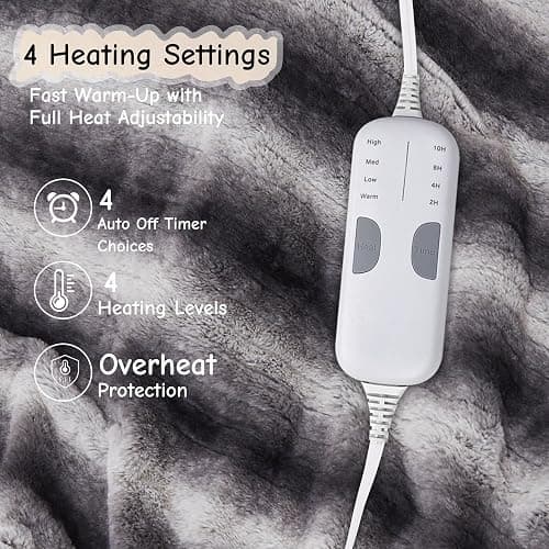 Soypipo Electric Heated Throw Blanket 50"x60", Grey White Striped Faux Fur Plush with 4 Heat Settings & 2/4/8/10H Auto Shut-Off, Overheat Protection, Machine Washable thumbnail 4