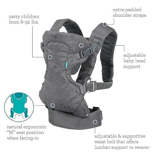Infantino Flip 4-in-1 Convertible Baby Carrier, Adjustable, Ergonomic Babywearing, Registry Essential, Baby Carrier for Newborn to Toddler, Gray thumbnail 5