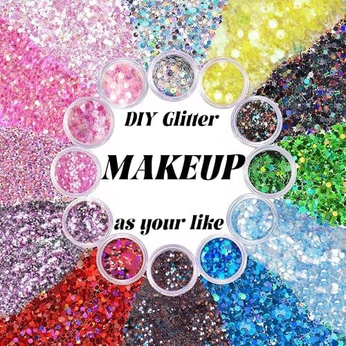 Body Glitter Face Glitter, Hair Glitter for Kids, 12 Shapes Fine Chunky Glitter Gel for Women Girls Makeup Sparkles Party Mermaid Sequins Rave Accessories Singer Concerts Festival (White Scheme) thumbnail 6
