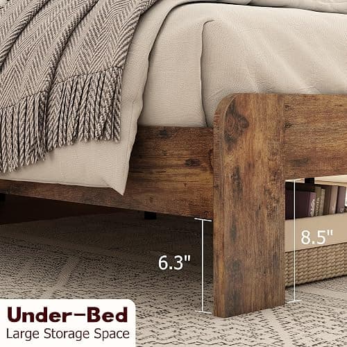 NNOOTK King Size Bed Frame, Rustic Vintage Platform Bed Frame with Wood Headboard and Footboard, 12 Wood Slats Support, No Box Spring Needed (Dark Brown, King) thumbnail 5